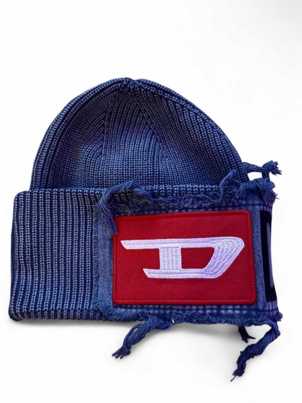 Diesel Navy Knit Beanie with Red Logo Patch